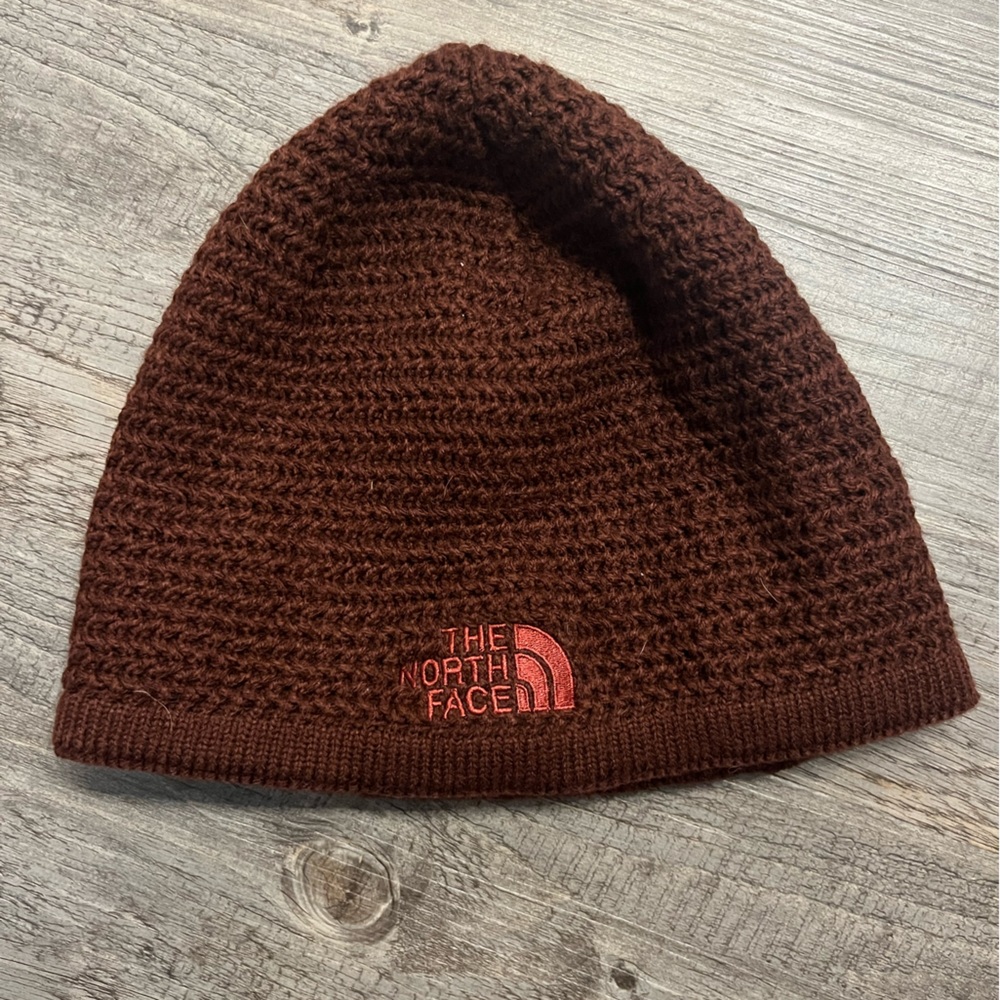 maroon north face beanie